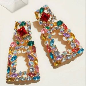 Gold Rainbow diamond triangle shaped earrings